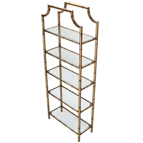 Mid-Century Modern Five-Tier Faux Bamboo Etagere Shelving Unit | From a unique collection of antique and modern shelves at https://www.1stdibs.com/furniture/storage-case-pieces/shelves/ Hollywood Glam Kitchen, Glam Kitchen Design, Bamboo Etagere, Modern Shelving Units, Modern Shelves, Glam Office, Regency Decor, Glam Kitchen, Hollywood Regency Decor