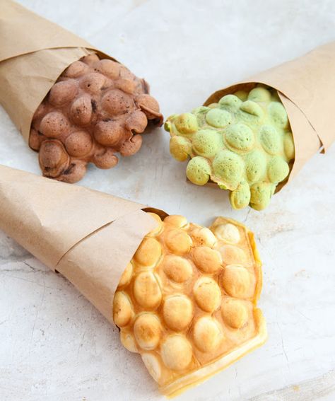 Egg Waffle Hong Kong, Bubble Waffle Cone, Bubble Waffle Recipe, Egg Waffle Recipe, Egg Puff, Egg Waffle, Waffle Ice Cream, San Diego Food, Frozen Waffles