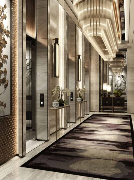 Luxury Lobby Interior Design Residential, Lift Lobby Design Residential Luxury, Modern Banquet Hall Design Interiors, Hotel Lift Lobby, Lobby Interior Design Residential, Luxury Apartment Lobby, Lift Lobby Design Residential, Hotel Lobby Design Luxury, Luxury Entrance Design