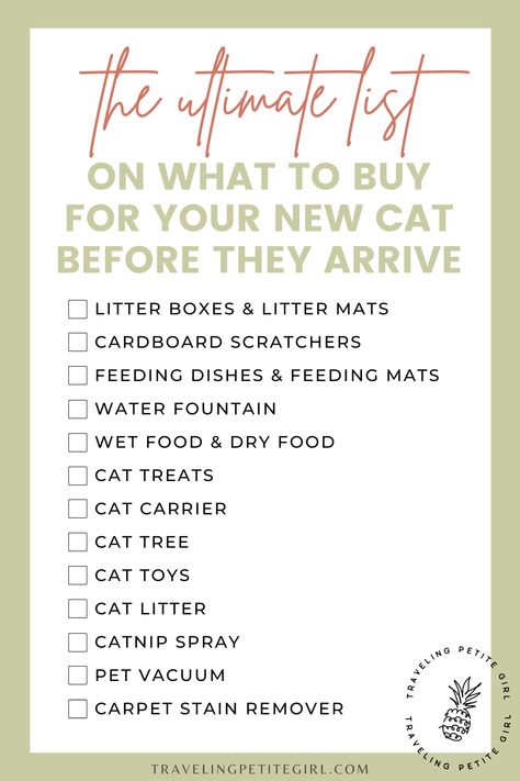 If you're planning to adopt a cat from the shelter, here is a checklist of what you may need to buy before your cat arrives. Cat Care Checklist, Cat Adoption Checklist, First Kitten Checklist, Adopting A Cat Checklist, Getting A Cat Checklist, Taking Care Of A Cat, Cat Necessities List, Kitten Essentials List, First Time Cat Owner Checklist