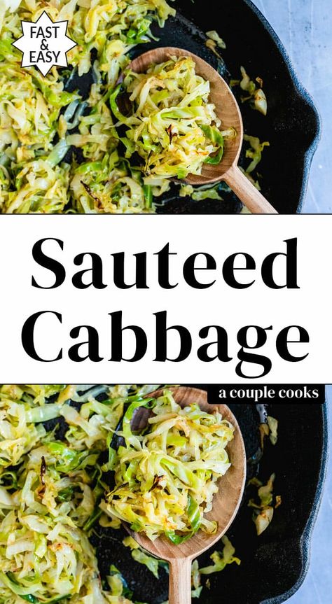 Here's how to make the best sauteed cabbage! Tender and flavored with garlic and lemon, it's the perfect easy side dish to accent any meal. #sauteed #cabbage #sauteedcabbage #cabbagerecipe #sidedish #easysidedish Apples And Cabbage Recipe, Best Cabbage Recipe, Sautéed Cabbage, Winter Salad Recipes, Sauteed Cabbage, Vegetarian Cookbook, Vegan Salad Recipes, Best Vegetarian Recipes, Easy Side Dish