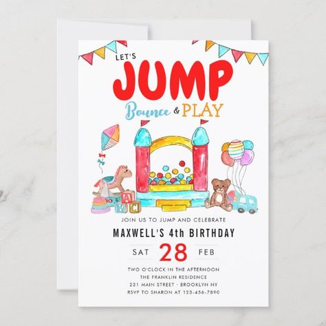 Let's Jump Bounce House Trampoline Park Birthday Invitation Bouncing House, Trampoline Park Birthday Party, Simple Birthday Invitations, Trampoline Birthday Invitations, Invitation For Birthday Party, Jumping Trampoline, Invitation For Birthday, Bounce House Birthday, Trampoline Party