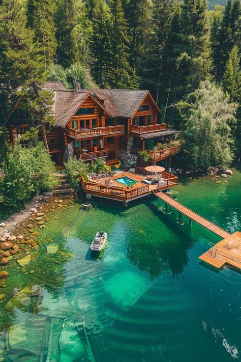 Log Cabins Cabins On The Water, Log Cabin Pool House, Beautiful Log Cabins, Large Cabin In The Woods, 3 Story Cabin, Farmhouse Design Exterior, Log Cabin Mansions, Big Cabin, Log Cabin House