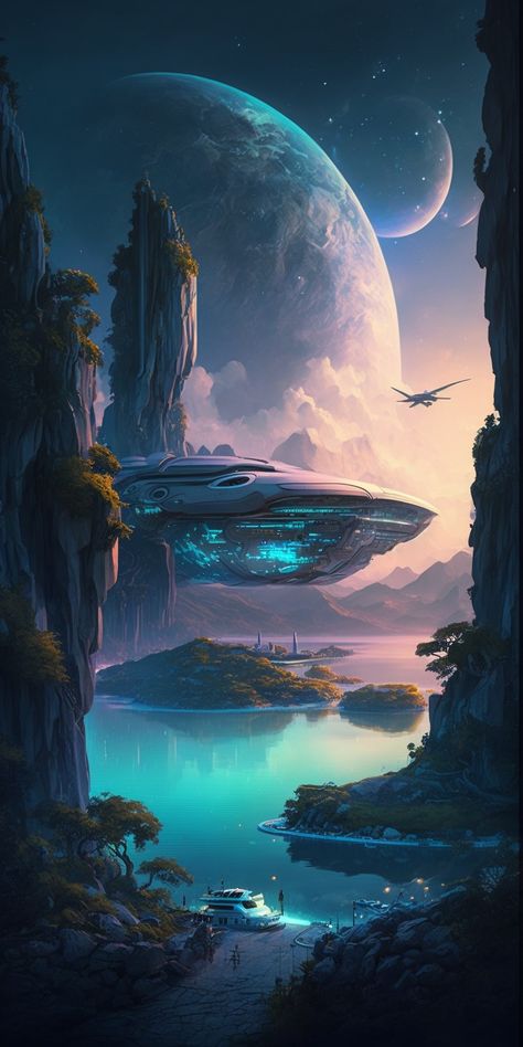 Fantasy Space, Iphone Wallpaper Blur, Sci Fi Landscape, Alien Aesthetic, Heaven Art, Space Artwork, Ju Jitsu, Planets Art, Spaceship Art