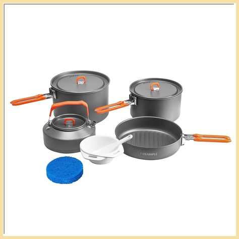 Fire-Maple Feast 4 Piece Camping Cookware Cookware Cookware Kit Outdoor Cookware Set with Pots, Kettle, Saucepans and Spatula Bright Color Design, Fishing Picnic, Camping Kettle, Camping Pot, Portable Stove, Mess Kit, Camping Cookware, Backpacking Hiking, Saucepans