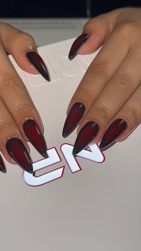 Under Nails Painted, Vampire Nails Designs, Pirate Nails, Halo Nails, Halloween Nails Ideas, Halloween Customs, Red Chrome Nails, Blood Nails, Red Stiletto Nails