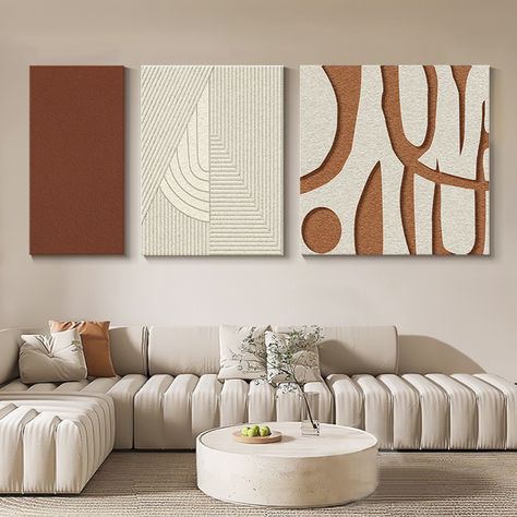 Hotel Wall Design, 3 Piece Art Wall Decor, Living Room Wall Art Ideas, Urban Wall Decor, Couch Wall Decor, Abstract Wall Art Living Room, Art Decor Living Room, Dining Wall Decor, Sculpture Wall Art