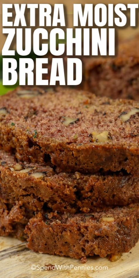 Zucchini Bread is crazy moist, has a perfect crumb texture and is deliciously cinnamony. This is going to be your new favorite quick bread recipe! #spendwithpennies #easyrecipe #easybread #zucchinibread #quickbread #zucchiniloaf #fallrecipe #breadrecipe #loafrecipe #gratedzucchini #withzucchini The Best Zucchini Bread, Easy Zucchini Bread Recipes, Moist Zucchini Bread, Zucchini Recipes Dessert, Easy Zucchini Bread, Best Zucchini Bread, Best Zucchini, Zucchini Bread Recipe, Zucchini Muffins