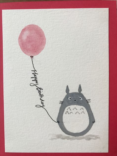 Happy Birthday Totoro, Studio Ghibli Card Ideas, Anime Bday Cards, Studio Ghibli Birthday Card, Ghibli Happy Birthday, Anime Birthday Card Ideas, Anime Cards Diy, Totoro Watercolor, Totoro Drawing