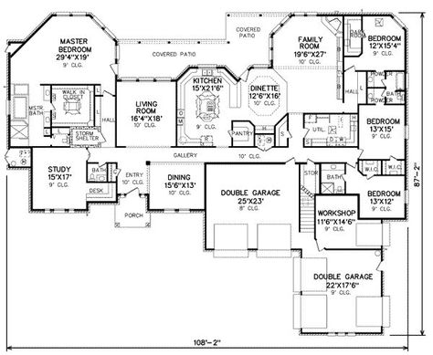 Layout with kitchen in middle. Look at that master closet!! Extra Garage, Bath Closet, Bike Garage, Large Workshop, Storm Shelter, House Plans One Story, Desk Area, Traditional House Plans, Butler Pantry