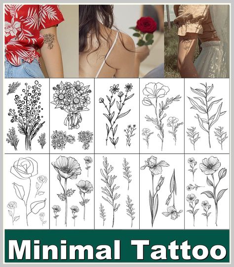 Esland Realistic Line Art Flowers Temporary Tattoos 10 Pieces Small Removable Botanical Leaf Tattoo Stickers for Women Leaf Tattoo, Line Art Flowers, Art Flowers, Minimal Tattoo, Tattoo Stickers, Temporary Tattoos, Leaf Tattoos, Flower Art, Line Art