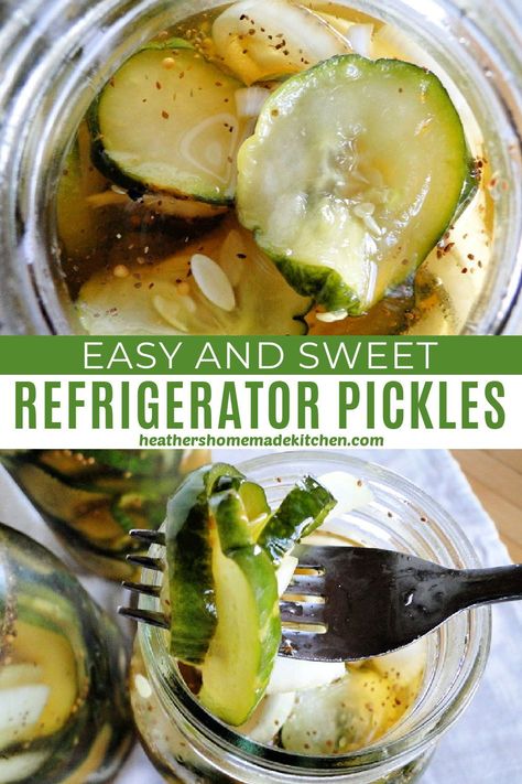 Quick Fridge Pickles, Sweet Fridge Pickles, Quick Sweet Pickles, Quick Sweet Pickles Recipe, Quick And Easy Refrigerator Pickles, Quick Pickled Cucumbers Sweet, Quick Cucumber Pickles, Amish Refrigerator Pickles, Quick Pickles Refrigerator