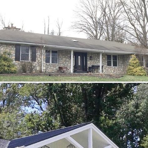 Juliet Koczak Architect on Instagram: "Before and after of a newly completed porch. The owners adore farmhouse style, and wanted to add some character to their unassuming rancher. They had a pretty good idea of what they wanted. We helped make it happen. Working within a modest construction budget, we simply added this open porch and some board and batten siding at the front door. Et voilà! • • • • Builder: Ed Lulevitch • #farmhousestyle #fixerupper #beforeandafter #transformation #renovation #p Before And After Front Porch Addition, Adding A Front Porch Before And After, Rescreening Porch, Uncovered Front Porch Ranch House, How To Rescreen A Porch, Screened In Porch Diy, Board And Batten Siding, Board And Batten, Screened In Porch