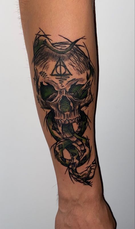 Nagini Tattoo, Voldemort Tattoo, Harry Potter Tattoos, Harry Potter Tattoo, Lord Voldemort, Deathly Hallows, Skull Tattoo, Tattoo Ideas, Harry Potter