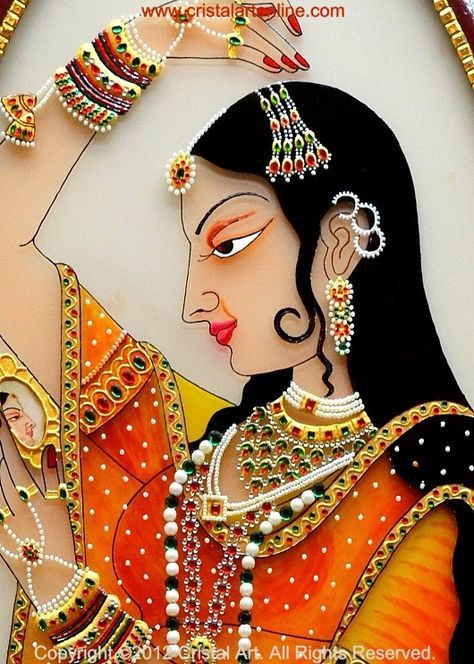 Rajput Princess, Rajasthani Painting, Glass Painting Patterns, Rajasthani Art, Mughal Paintings, Glass Painting Designs, Traditional Look, Indian Painting, Tanjore Painting