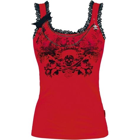 Lace Skull Top ❤ liked on Polyvore (a favourite gothic punk clothes repin of VIP Fashion Australia ) Skull Shirt Design, Skull Clothes, Queen Of Darkness, Lace Skull, Skull Top, Skull Clothing, Womens Camisoles, Skull Fashion, Red Tank