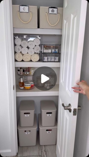 Elnaz Hamai on Instagram: "Amazon Bathroom Closet Organization! 
🔗COMMENT “CLOSET” to receive a DM. You can also find this in my bio under “Bathroom Closet Organization”. The label maker that I’m using in this video is one of my favorite purchase.The app gives you many great free samples and doesn’t require any ink. 

#amazonmusthaves #amazonhome #organization #organizedcloset #bathroomcloset #organizationtips #amazonfinds2024 #asmrvideo #asmrorganizing #bathroomorganization" Closet Organization Ideas Bathroom, Towel Closet Organization Ideas, Bathroom Closet Organization Ideas, Bathroom Closet Organization, Bathroom Closet, Label Maker, Amazon Home, Bathroom Organization, Closet Organization