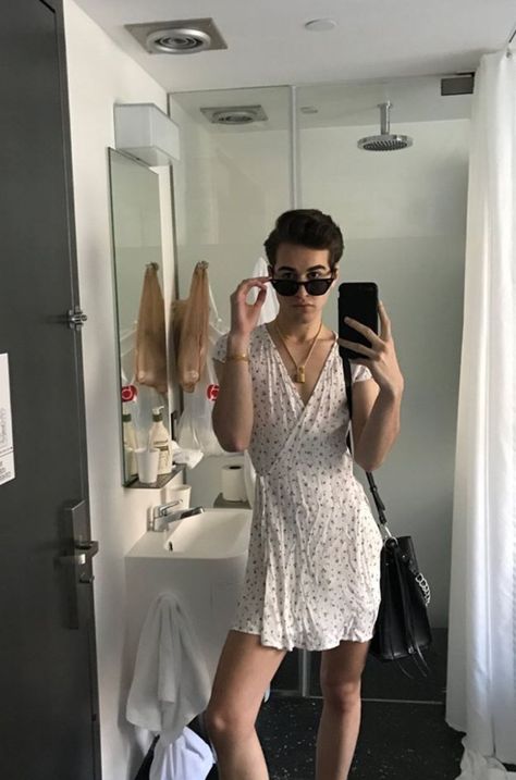 cute guys in dresses - Google Search Cross Dresser Outfits For Man, Guys In Dresses, Girly Men, Genderfluid Tips, Trans Outfits, Enby Style, Trans Outfit, Fluid Fashion, Gender Neutral Outfits