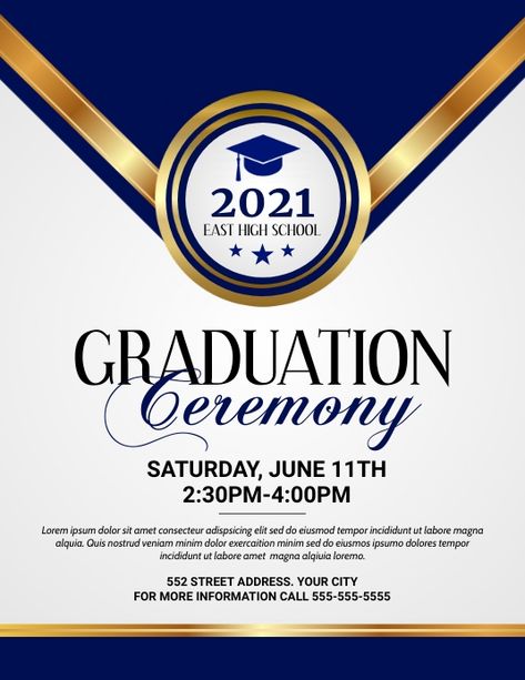 Educational Flyer, Graduation Ceremony Invitation, Graduation Invitation Design, Graduation Invitation Cards, Template Graduation, School Fair, East High School, Graduation Poster, Ceremony Invitation