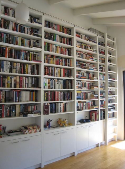 Wall Bookshelf Ideas, Cheap Bookcase, Ikea Book, Ikea Bookcase, Bookcase Wall Unit, Library Bookshelves, Large Bookcase, Library Ladder, White Bookshelves