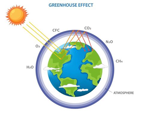 Greenhouse effect and climate change from global warming The Greenhouse Effect, Greenhouse Effect, The Greenhouse, School Decorations, Pollution, Vector Art, Lab, Clip Art, Van