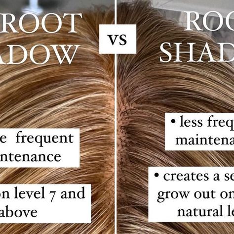 CHRISSY DANIELLE LOTENERO on Instagram: "NO ROOT SHADOW vs ROOT SHADOW‼️👇🏼 (swipe for a visual) 👉🏼 NO ROOT SHADOW - without a root shadow color will be more high maintenance and much brighter at the root, I recommend baby lights or teasy lights if you are not going to shadow the root, this way it still won’t create a harsh grow out 👉🏼 ROOT SHADOW - I shadow about 95% of my clients! it creates the most seamless finish and it is lower maintenance for your client. I recommend using a sheer, d Root Shadow Before And After, Highlights Not From The Roots, Root Tap Vs Shadow Root, Shadow Root Vs No Shadow Root, Root Tap Vs Root Smudge, Diy Shadow Root, Shadow Roots Hair Brunette, How To Blend Grown Out Roots, Root Shadow Blonde