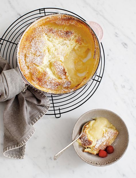 Warm Lemon Saucing Cake Pudding Cakes, Lemon Pudding Cake, Cool Food, Anna Olson, Ceramic Baking Dish, Leftover Cake, Baking Science, Lemon Pudding, Pastry Tart