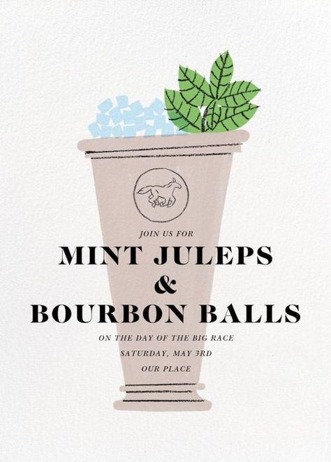 Wine Pairing Menu, Sports Invitation, Kentucky Derby Party Decorations, Julep Recipe, Mint Julep Recipe, Bourbon Balls, Fondue Party, Palate Cleanser, Run For The Roses