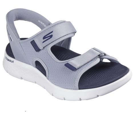 Experience an effortless way to wear your favorite sport sandal with Skechers Hands Free Slip-ins GO WALK Flex Sandal - Easy Entry. Designed with our Heel Pillow , this strappy athletic sandal features a woven upper with an adjustable instep strap, a contoured Goga Mat footbed, lightweight ULTRA GO cushioning, and a back heel piece. | Skechers Men's Slip-ins: GO WALK Flex SD - Easy Entry Sandals | Medium Width | Skechers Hands Free Slip-ins for an easy fit | Heel Pillow holds your foot securely Entry Styling, Athletic Sandals, Mens Skechers, Wide Shoes, Navy Fashion, Sport Sandals, Personal Marketing, Shopping Hacks, Material Design