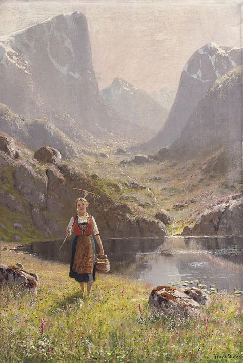 Hans Dahl, Freetime Activities, Lake Painting, Summer Morning, Great Paintings, Scandinavian Art, Village Life, A4 Poster, Mountain Lake