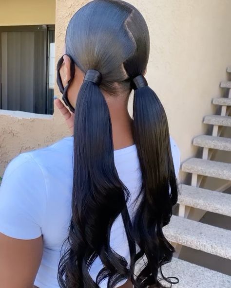 Ponytail Godestt🦄 on Instagram: “Side part 2 ponytails 🤍🤍#sidepartponytail #2bunzz #lahairstylist #invisibleponytail #sidepartponytail #sleekponytail #swoopponytail…” Side Part Two Ponytails, 2 Ponytails, Invisible Ponytail, Straight Human Hair Bundles, Two Ponytails, Brazilian Straight Human Hair, Brazilian Straight Hair, Slick Back, Dope Hairstyles