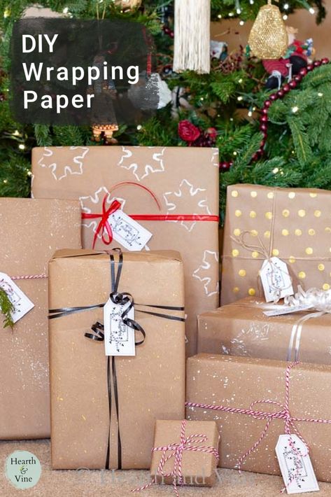 Grab a roll of brown kraft paper and make beautiful gift wrap for any occasion. Kraft Paper Christmas Wrapping, Brown Christmas Wrapping Paper, Christmas Craft Paper, Make Your Own Wrapping Paper, Wrapping Paper Ideas, Craft Paper Wrapping, Brown Paper Wrapping, Xmas Decorations Diy, Diy Wrapping Paper