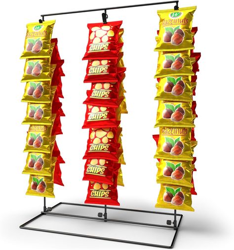 THE DISPLAY STORE Black 3-Row Potato Chip Rack Display Stand with 39 Clips, Snack Retail Display Rack, Chip Stand Display for Party Candy Cart, Countertop Chip Bag Holder, Snack Display for Counter Visit the DS THE Snack Rack, Snack Display, Snack Organizer, How To Store Potatoes, Candy Display, Chip Clips, Candy Cart, Party Candy, Potato Chip