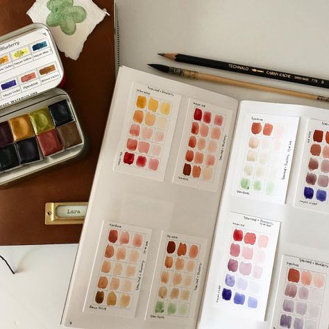 See this Instagram photo by @laural1601 • 2,498 likes Watercolour Swatches, Watercolor Journal, Caran D'ache, Sketchbook Art Journal, Watercolor Sketchbook, Watercolor Palette, Diy Watercolor, Color Studies, Sketchbook Journaling