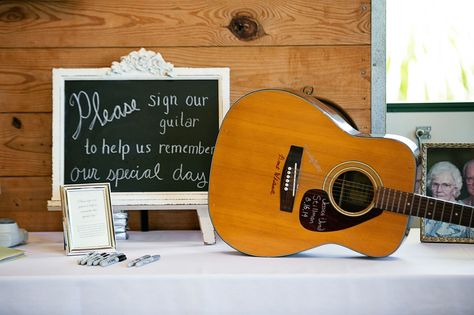 Guitar+as+Guest+Book Guitar Guest Book, Beatles Theme, Guitar Wedding, Wedding Jitters, Jade Wedding, Photo Booth Hire, Music Themed Wedding, Rock Star Party, Thom Yorke