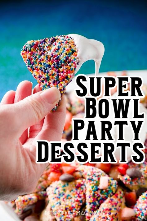 Super Bowl Party desserts are a great way to amp up the party and keep guests happy during the big game. Super Bowl Party Recipes | Super Bowl Dessert Recipes | Super Bowl Snack Recipes | Desserts for Super Bowl Parties | Football Recipes | Game Day Recipes | Party Food | Party Planning Recipes | Football Game Food | Easy Desserts for Game Day | Snack Recipes for Football Parties #superbowlparty #dessertrecipes Desserts For Super Bowl, Desserts For Game Day, Super Bowl Party Desserts, Super Bowl Desserts Easy, Superbowl Party Desserts, Superbowl Food Desserts, Super Bowl Dessert, Superbowl Party Food Easy, Football Game Food