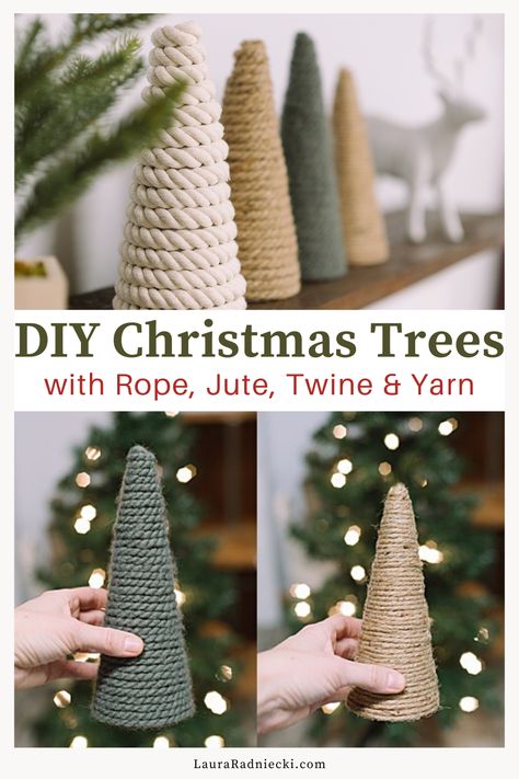 Yarn Wrapped Styrofoam Cones, Jute Rope Christmas Tree, Diy Toilet Paper Roll Christmas Tree, How To Make Yarn Wrapped Christmas Trees, Yarn Cone Trees Christmas Diy, Xmas Tree Cones Diy, Wool Xmas Trees, Making Trees Out Of Paper Craft Ideas, Diy Christmas Tree With Yarn