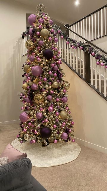 Purple Pink Christmas Tree, Sugarplum Christmas Decor, Sugar Plum Christmas Decorations, Sugar Plum Christmas Tree, Sugar Plum Fairy Christmas Tree, Plum Christmas Decor, Purple Christmas Tree Ideas, Plum Christmas Tree, Purple And Gold Christmas Tree