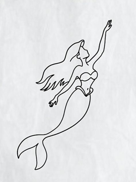 Ariel Tattoo Design, Fairy And Mermaid Tattoo Simple, Disney Symbols Drawing, Ariel Outline Tattoo, Mermaid Drawing Simple, Mermaid Aesthetic Tattoo, Small Ocean Tattoos For Women, Ariel Tattoo The Little Mermaid, Ariel Mermaid Tattoo