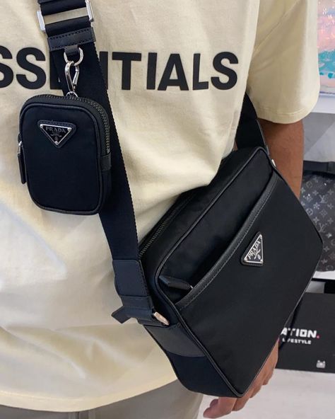 Men With Bags Fashion, Prada Crossbody Bag Men, Designer Bags Men, Men Designer Bag, Prada Bag Men, Men’s Bags, Men Bags Fashion, Mens Designer Bag, Crossbody Bag Outfit