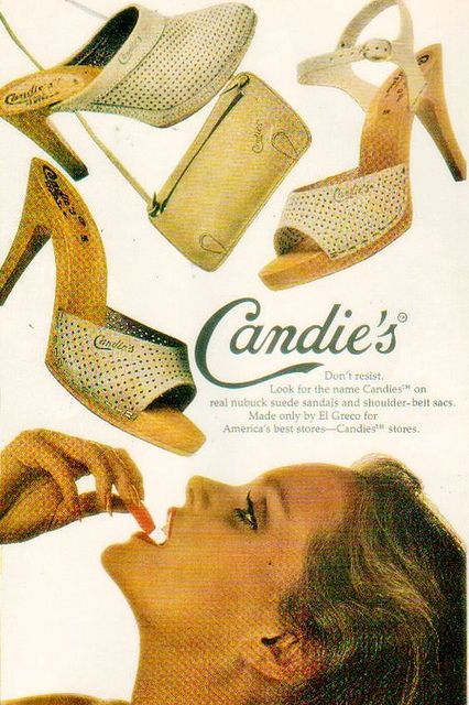 Vintage Candies Ad, I had several Candies,loved them so much! Vintage Candies, 1970s Shoes, Shoe Advertising, Old School Fashion, Shoes Ads, Candies Shoes, Childhood Memories 70s, Vintage Products, Vintage Candy