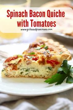 Quiche With Tomatoes, Protein Quiche, Spinach Bacon Quiche, Quiche Brunch, Bacon Spinach Quiche, Recipe For Spinach, Tomato Quiche, Spinach Quiche Recipes, Cream Eggs