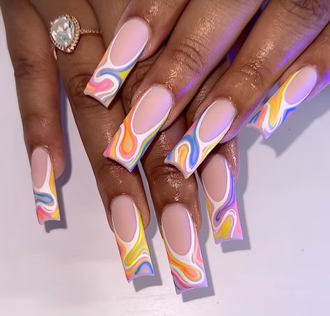 Disco Nails 70s, Nails 70s, Groovy Nail Art, Disco Nails, Abstract Nails, Nails Design Ideas, 26th Birthday, Dope Nail Designs, Design Nails