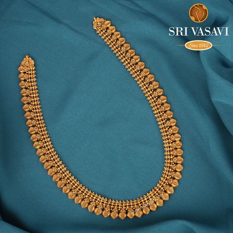 Indian Gold Necklace Designs Simple, Gold Long Necklace Indian Bridal, Gold Necklace Designs Bridal, Long Gold Necklace Indian, Long Necklace Gold Indian, Gold Necklace Set Simple, 22k Gold Necklace Set, Indian Gold Necklace, Siren Necklace