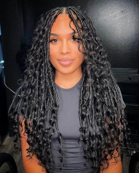 Curly Locs Black Women, Waterfall Locs, Boho Soft Locs, Simone Hicks, Locs With Curls, Thick Hair Problems, Soft Locks, Curly Locs, Hairstyles Theme