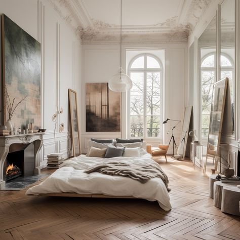 New York Loft Bedroom, Vintage Parisian Bedroom, Parisian Bedroom Vintage, Parisian Room Decor, Bedroom French Style, Parisian Bedroom Aesthetic, Parisian Bedroom Ideas, Parisian Chic Decor, Bedroom Parisian