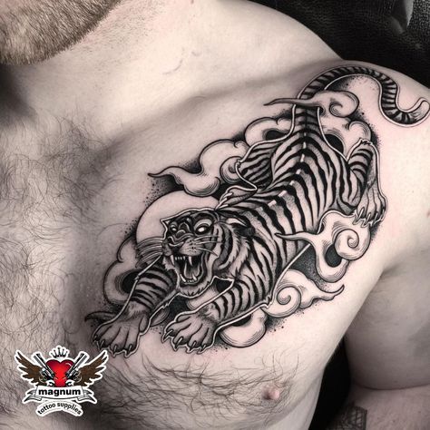 Smokey Tiger Tattoo, Crawling Tiger Tattoo, Tiger Tattoo Chest, Tiger Chest Tattoo, Anthony Tattoo, Swag Guys, Dragon Tattoo Chest, Geometric Wolf Tattoo, Japanese Tiger Tattoo