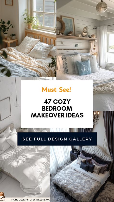 Are you ready to breathe new life into your bedroom? Check out these 47 cozy bedroom makeover ideas that will turn your space into a stylish sanctuary. From fresh color palettes to creative decor and clever storage solutions, we've collected inspiring tips and designs that can be easily incorporated into any room of the house. Discover how to pick the right furnishings and elements that reflect your personality, making your bedroom a perfect retreat for relaxation and rest. Get your transformation underway today! Cozy Bedroom Makeover, Bedroom Makeover Ideas, Fresh Color Palette, Creative Bedroom, Decorative Table Lamps, Clever Storage Solutions, Makeover Ideas, Decorative Elements, Furniture Arrangement