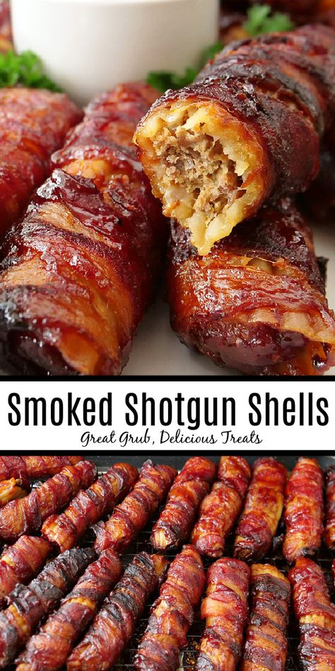 Smoked Shotgun Shells, Grill Foods, Pellet Grill Recipes, Traeger Recipes, Smoked Meat Recipes, Stuffed Shells Recipe, Delicious Appetizer Recipes, Best Appetizer Recipes, Smoked Cooking