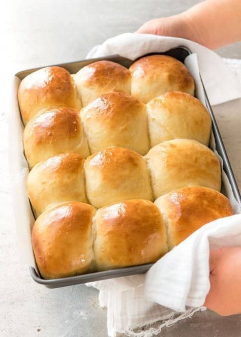 SOFT NO KNEAD Dinner Rolls Recipe video above. These soft dinner rolls are like magic! Just mix the ingredients in a bowl - no kneading, no stand mixer, no special ingredients required. These are soft, fluffy and moist, nicely salted with a touch of sweet. This requires 2 hrs 15 minutes+ rise time.  - Soft no knead dinner rolls in a baking pan, fresh out of the oven. No Knead Dinner Rolls, Dinner Roll Recipe, Fluffy Dinner Rolls, Dinner Roll, Recipetin Eats, Biscuit Rolls, Homemade Dinner Rolls, Yeast Rolls, Dinner Rolls Recipe